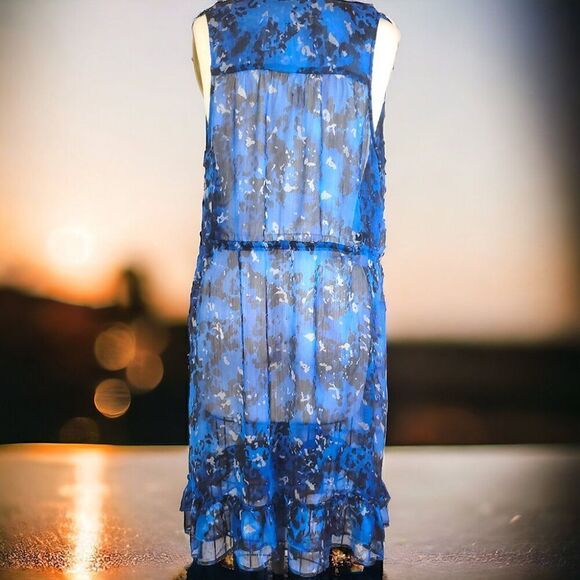 Converse sheer blue black abstract coverall ruffle dress - Picture 5 of 7